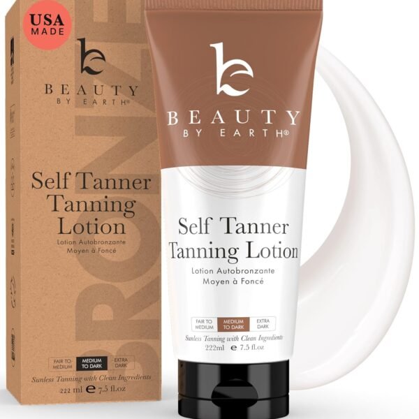 Beauty by Earth Self Tanner - USA Made with Natural & Organic Ingredients, Moisturizing Self Tanning Lotion with Aloe Vera & Coconut for a Natural Glow, Streak-Free Fake Tan, Medium to Dark