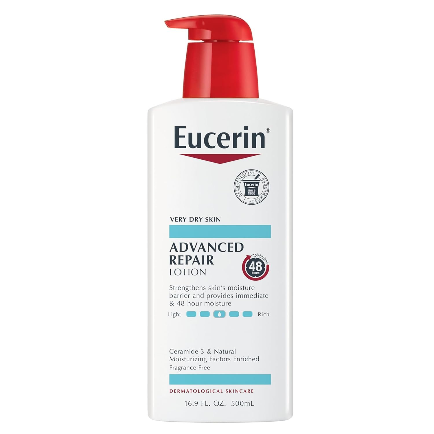 Eucerin Advanced Repair Body Lotion for Very Dry Skin, Unscented Lotion Formulated with Ceramides, 16.9 Fl Oz Bottle