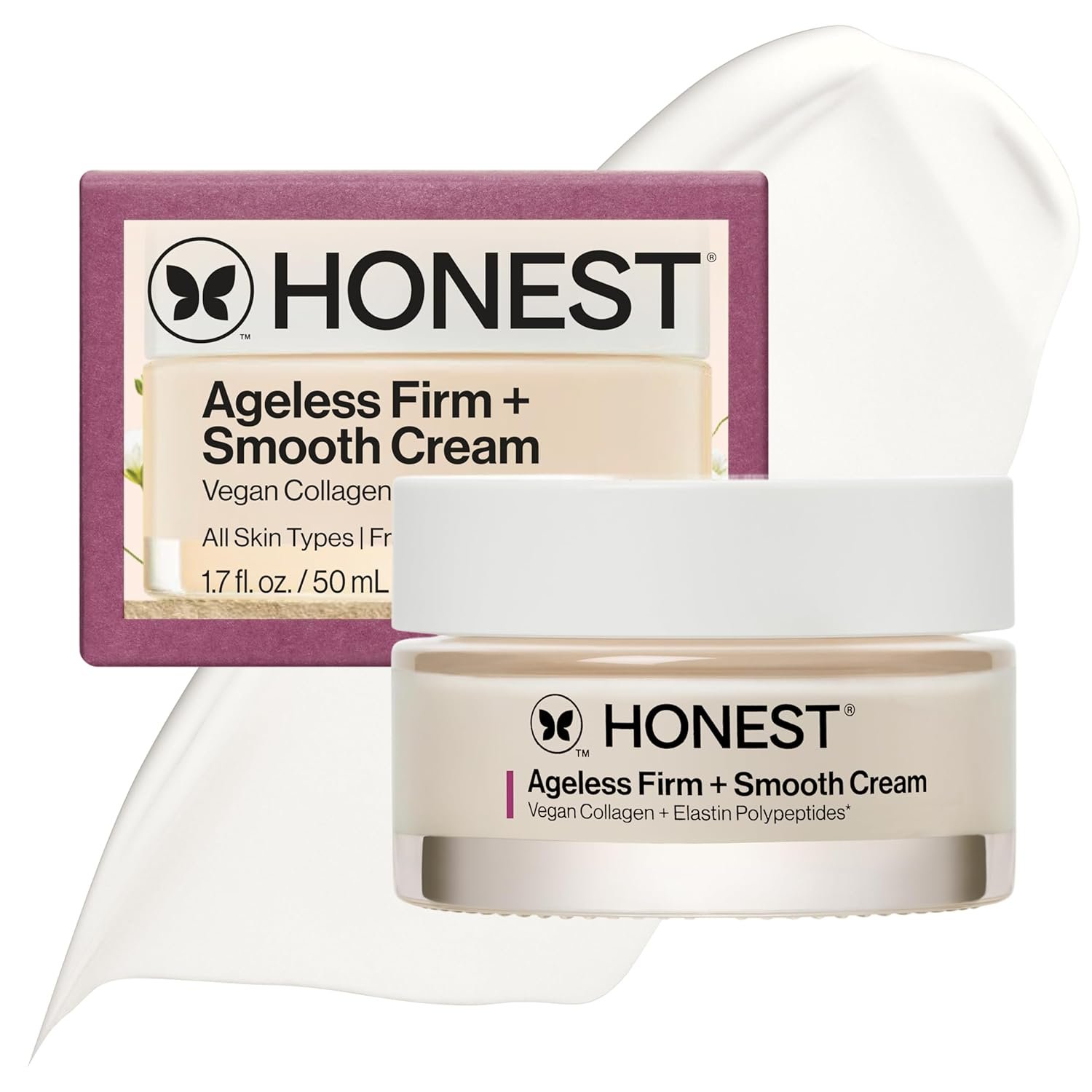 Honest Beauty Ageless Firm and Smooth Cream | Powered by Vegan Collagen and Elastin Polypeptides | Firmer, Smoother Looking Skin | Fragrance Free, EWG Verified, Vegan, Cruelty-Free | 1.7 fl oz