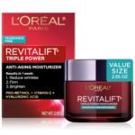 L'Oreal Paris Revitalift Triple Power Anti-Aging Face Moisturizer, Fragrance Free, Pro Retinol, Hyaluronic Acid & Vitamin C to Reduce Wrinkles, Firm & Brighten Skin, 2.55 Oz