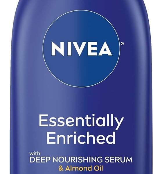 NIVEA Essentially Enriched Body Lotion for Dry Skin, 48-Hour Moisturizing Lotion with Deep Nourishing Serum and Almond Oil, 16.9 Fl Oz Pump Bottle