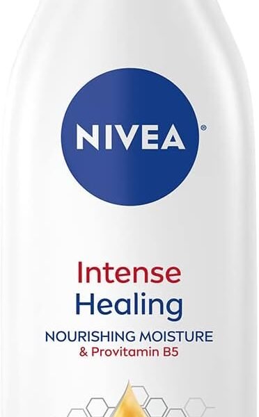 NIVEA Intense Healing Body Lotion for Dry Skin, 72-Hour Moisturizing Lotion with Deep Nourishing Serum and Provitamin B5, 16.9 Fl Oz Pump Bottle