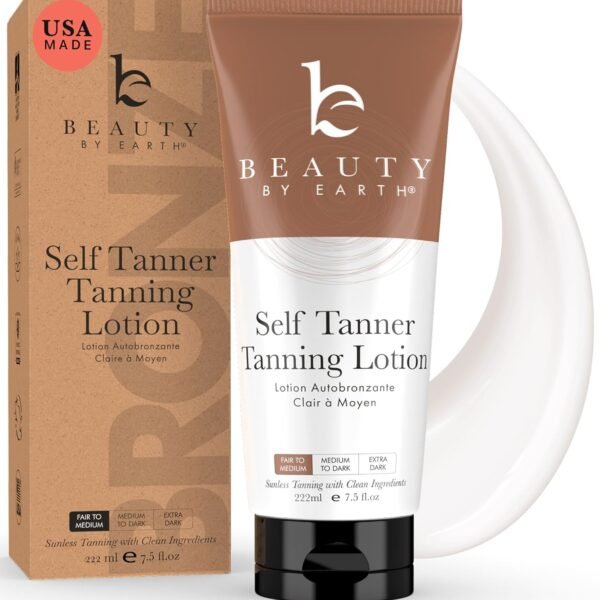 Tanning Lotion Self Tanner - USA Made with Natural and Organic Ingredients Non Toxic Sunless Browning Lotion, Best Gradual Tanner for Men and Women, Streak-Free Fake Tan, Fair to Medium