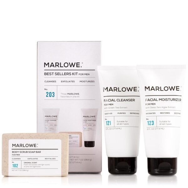 Best Sellers Kit No. 203, Features Signature No. 102 Original Body Scrub Soap Bar, No. 121 Facial Cleanser & No. 123 Facial Moisturizer, Great Gift for Men