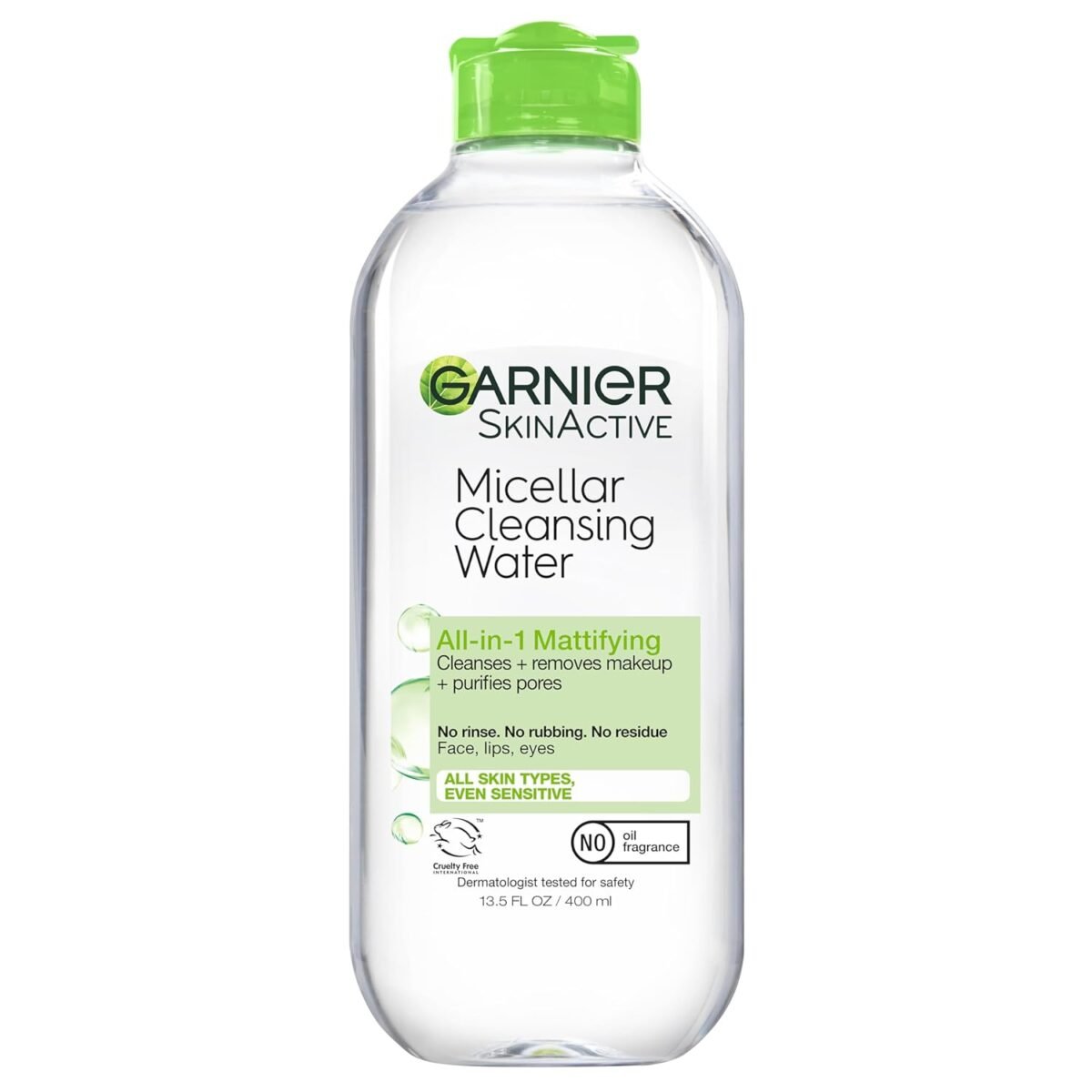 Garnier Micellar Water for Oily Skin, Facial Cleanser & Makeup Remover, Mattifying, For All Skin Types, Vegan, Cruelty Free, 13.5 Fl Oz (400mL), 1 Count
