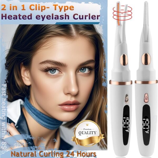 Heated Eyelash Curlers - 2 in 1 Clip- Type Heated lash Curler Best Seller Electric Eyelash Curler LED Display 3 Temp Settings for Makeup Tools USB Rechargeable Natural Curling 24H Long Lasting-WT A1A