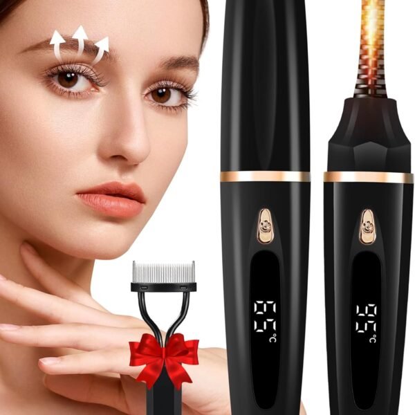 Heated Eyelash Curlers - Eye Lash Curler Heat with Eyelash Comb - Electric Eyelash Curler - Rizador De Pestañasey LED Display 3 Temp Settings USB Charge Natural Curling 24H for Women Makeup Tool Gifts