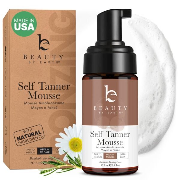 Self Tanner Mousse - USA Made with Natural & Organic Ingredients, Self Tanning Mousse for Dark Fake Tan, Sunless Tanner, Clear & Non Toxic Tanning Foam for Streak Free Finish, No Nasty Smell