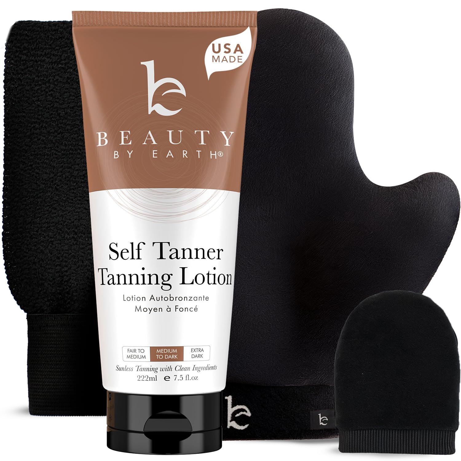 Self Tanning Bundle - Sunless Tanning Lotion Best Sellers with Self Tan Mitt, Exfoliating Glove and Face Tanner Mitt, Best Self Tanner for Face and Body Kit for Streak Free, Sunless Tan Results