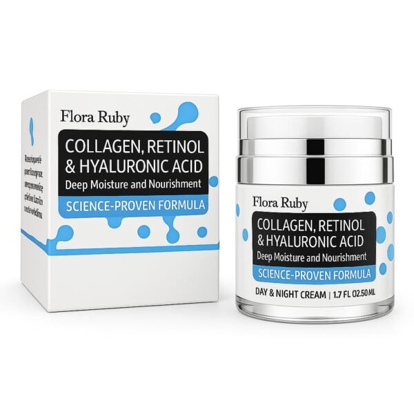 Anti-Aging Face Moisturizer Cream. Infused with Collagen, Retinol, and Hyaluronic Acid, this daily moisturizer targets your face, and neck for a smoother, firmer appearance. 1.7 fl. oz.