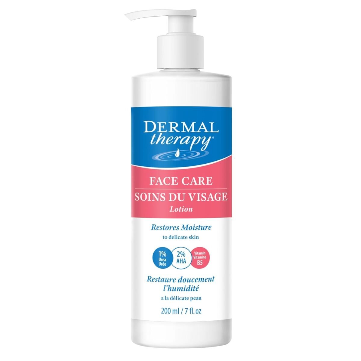 Dermal Therapy Face Moisturizer Lotion - 1% Urea & 2% AHAs - Intensely Hydrates & Soothes Dry, Sensitive, Aging Skin, Eczema, Rosacea - Fragrance-Free - 7 fl oz / 200 ml