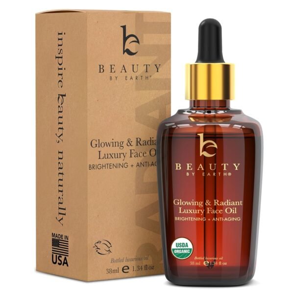 USDA Organic Face Oil – USA Made with Natural Ingredients, Brightens & Smooths Fine Lines & Wrinkles, Non-comedogenic Lightweight Facial Oil for Dry & Sensitive Skin with Moringa, Jojoba & Argan Oils