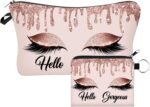 2 Pack Hello Gorgeous Funny Makeup Bag Gift for Women Inspirational Cosmetics Pouch for Purse Travel Bag Cases for Toiletries Accessories Organizer