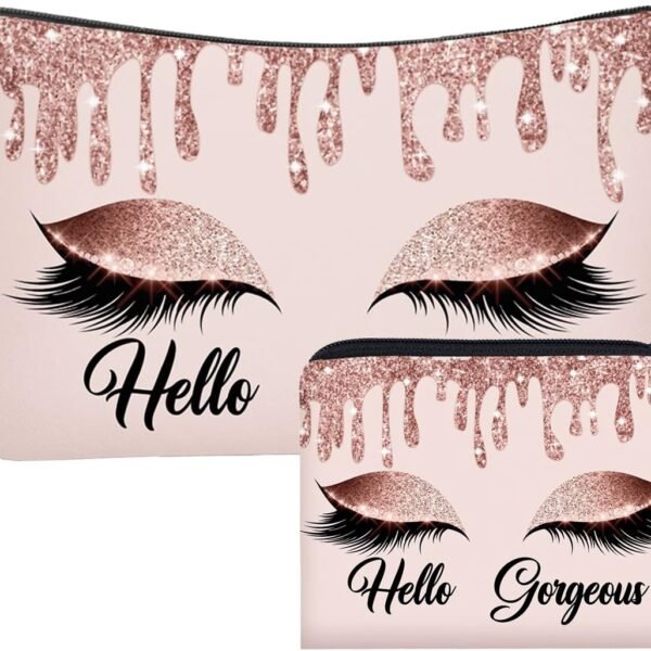 2 Pack Hello Gorgeous Funny Makeup Bag Gift for Women Inspirational Cosmetics Pouch for Purse Travel Bag Cases for Toiletries Accessories Organizer