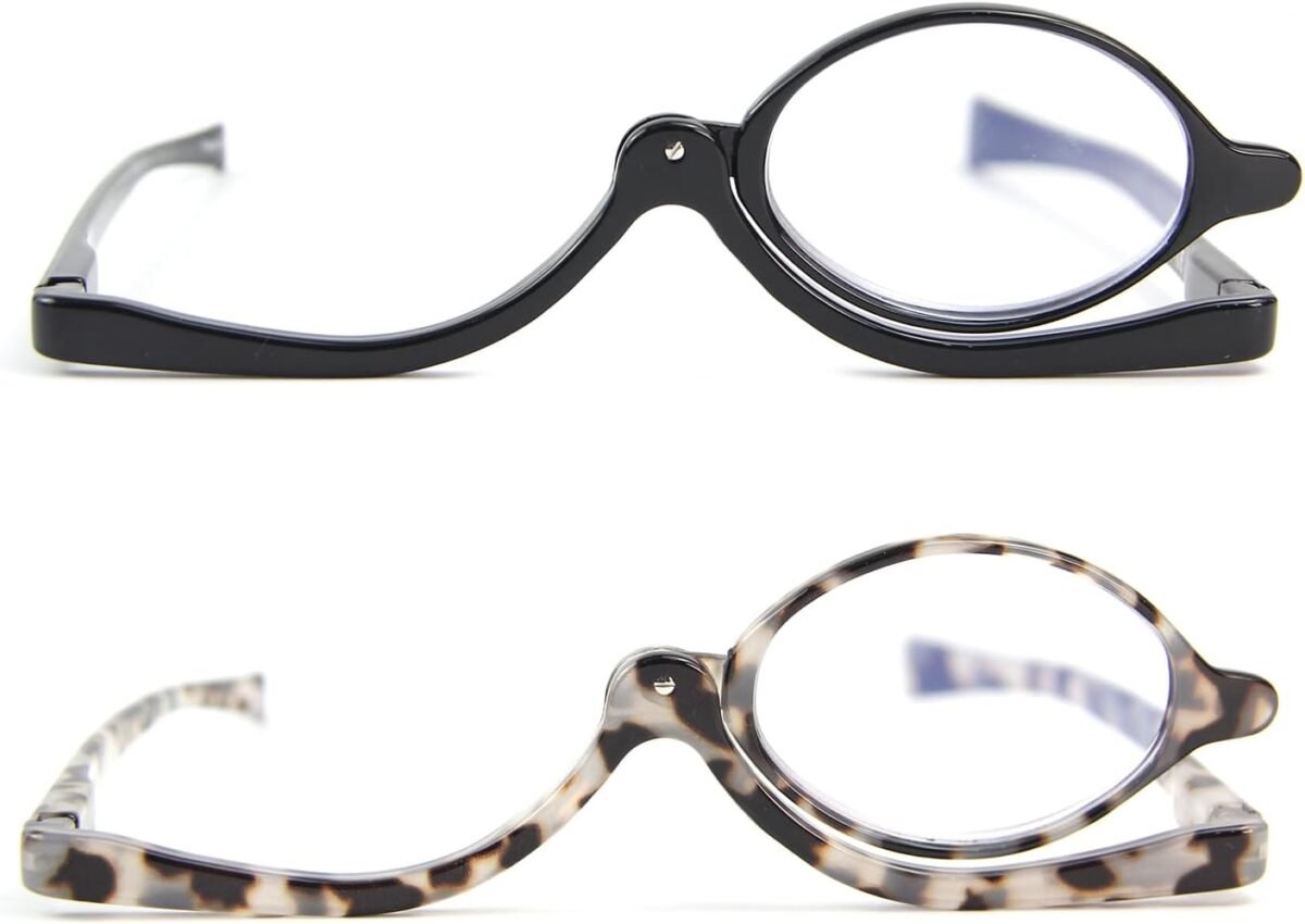 2 Pairs Makeup Reading Glasses for Women, Magnifying Flip Down Cosmetic Readers, Make Up Glasses with Spring Hinge