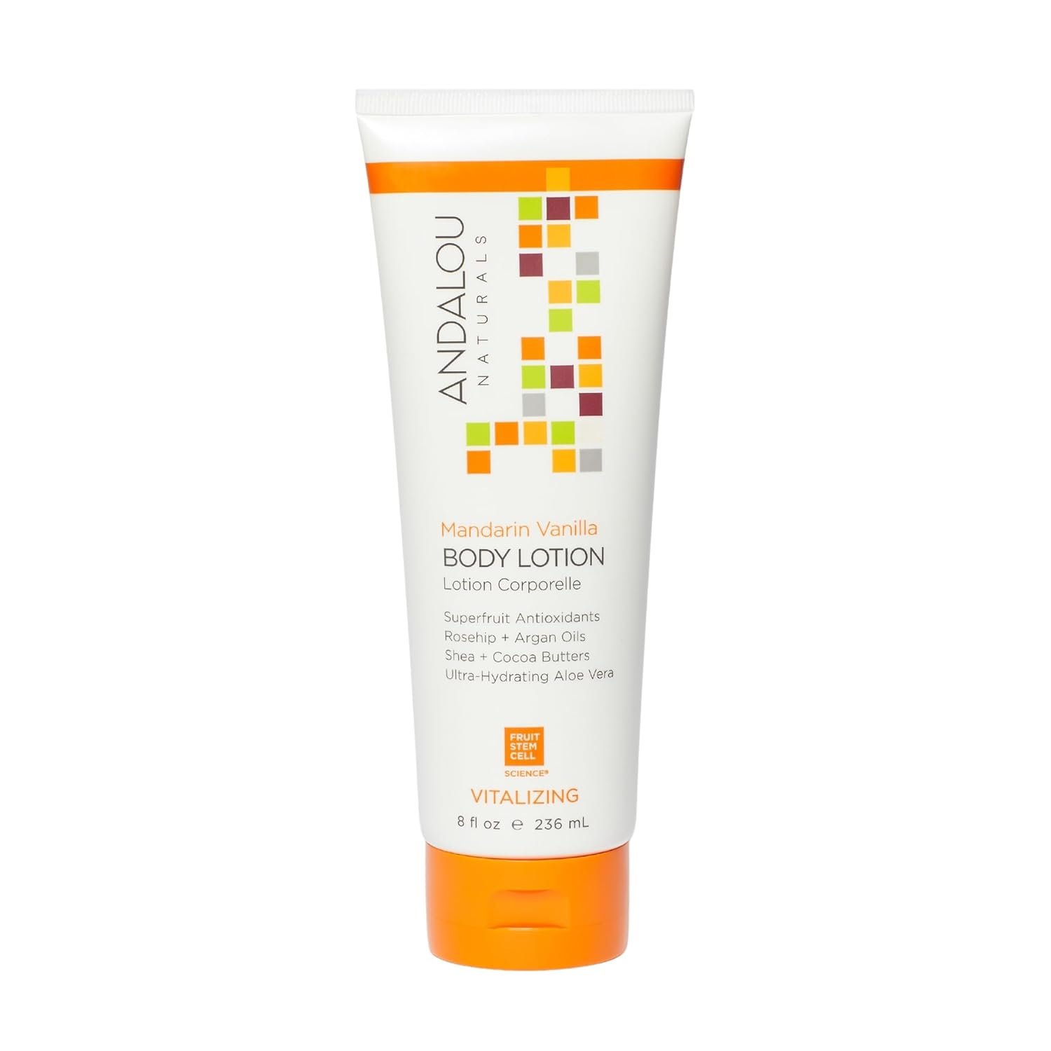 Andalou Naturals Vitalizing Body Lotion, Mandarin Vanilla Body Moisturizer, 8 Oz, Shea Butter, Cocoa Butter, Argan Oil, Rosehip Oil & Aloe Vera, Vegan