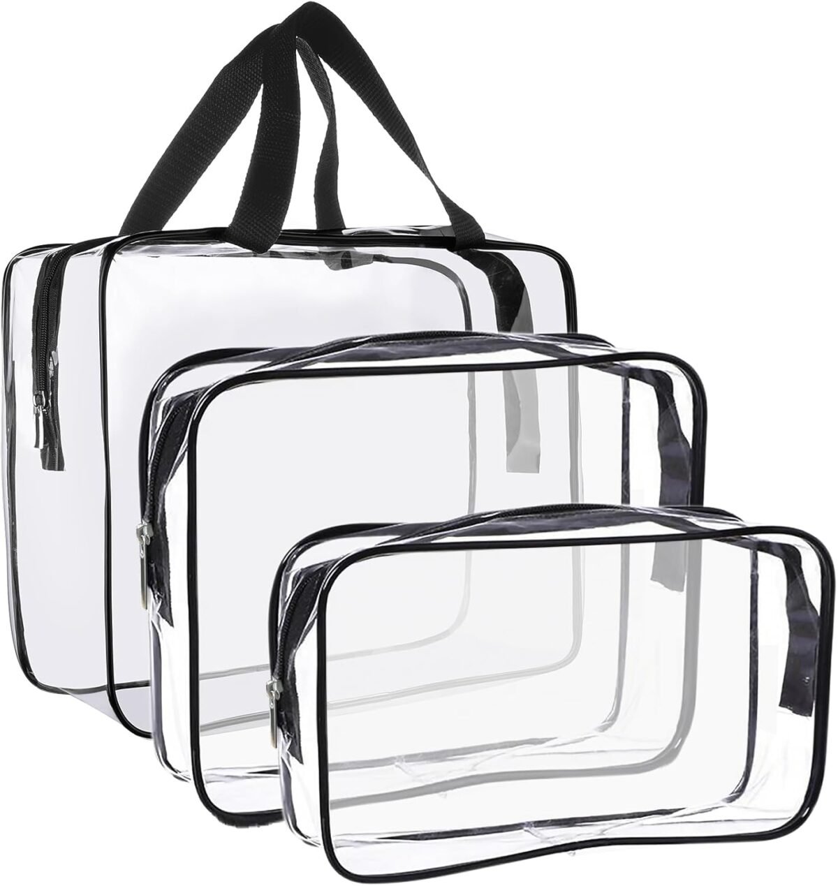 Clear Toiletry Bag Quart Size Bag Travel Makeup Cosmetic Bag PVC Toiletries Cosmetic Pouch for Women Men 3PCS (L+M+S)