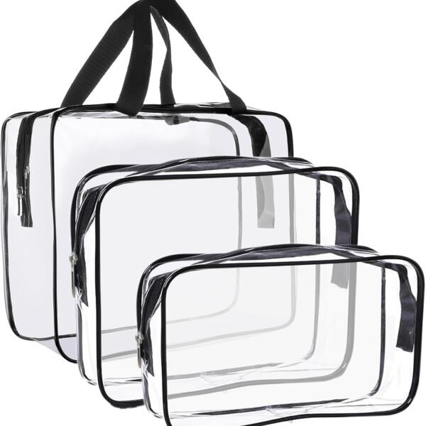 Clear Toiletry Bag Quart Size Bag Travel Makeup Cosmetic Bag PVC Toiletries Cosmetic Pouch for Women Men 3PCS (L+M+S)