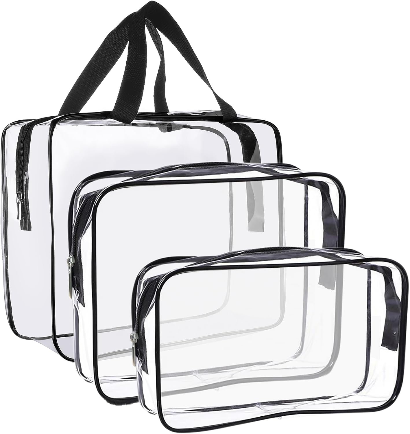 Clear Toiletry Bag Quart Size Bag Travel Makeup Cosmetic Bag PVC Toiletries Cosmetic Pouch for Women Men 3PCS (L+M+S)