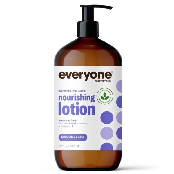 Everyone Nourishing Hand and Body Lotion, 32 Ounce (Pack of 1), Lavender and Aloe, Plant-Based Lotion with Pure Essential Oils, Coconut Oil, Aloe Vera and Vitamin E