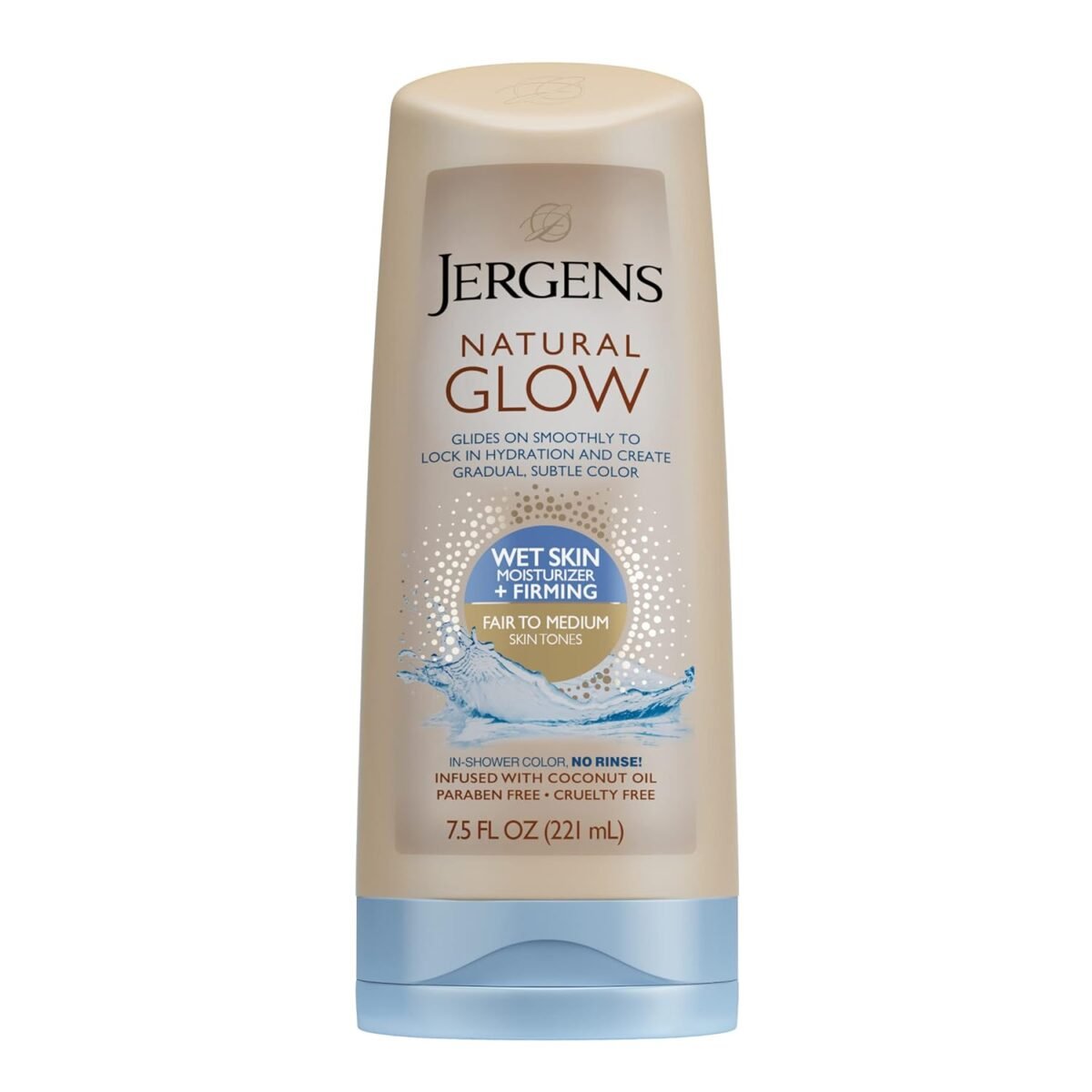 Jergens Natural Glow +FIRMING In-shower Self Tanner for Fair to Medium Skin Tones, Anti Cellulite Firming Body Lotion, Wet Skin Lotion for Gradual and Natural-Looking Fake Tan, 7.5 Ounce
