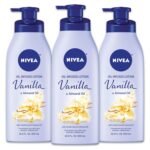 NIVEA Oil Infused Vanilla and Almond Oil Body Lotion for Women, Fast-Absorbing and Non-Greasy Vanilla Scented Lotion Moisturizes for 48 Hours, 16.9 Fl Oz Pump Bottle, Pack of 3