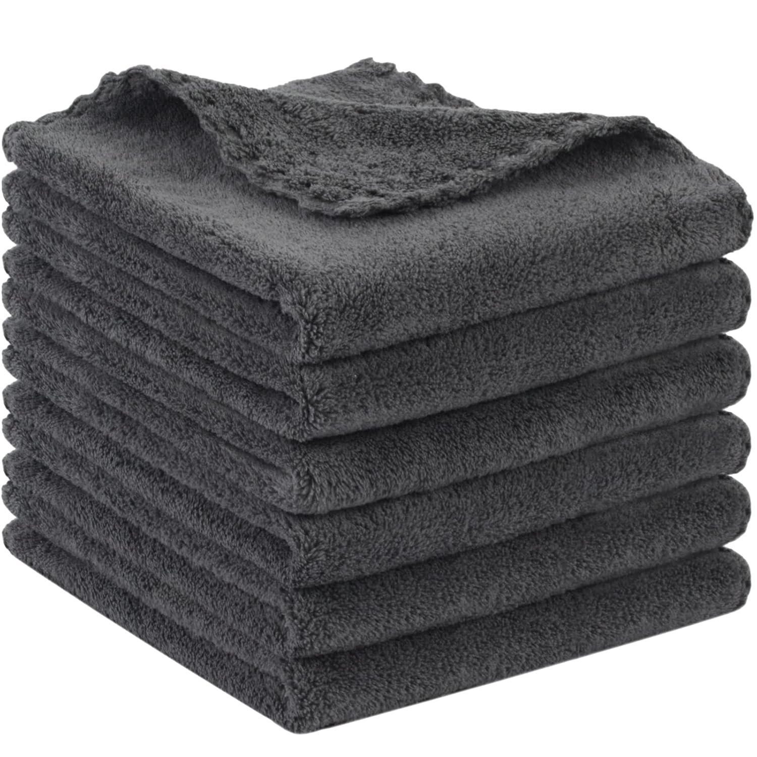 SUNLAND Microfiber Face Cloth Reusable Makeup Remover Facial Cleansing Towel Ultra Soft Face Washcloth 12inchx12inch 6 Pack Dark Grey