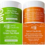 SeoulCeuticals Korean Skin Care Set - Korean Green Tea Face Mask + Korean Snail Cream Moisturizer - Potent Korean Skincare Set Eliminates Dull Dry Skin for Healthy K Beauty Glow