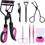 Eyelash Curler, Lashes Curler Eyebrow Kit with Silicone Pads, Eyelash Seperator, Extension Tweezers, Eyelash Comb Eyes Curlering Makeup Tools for Women