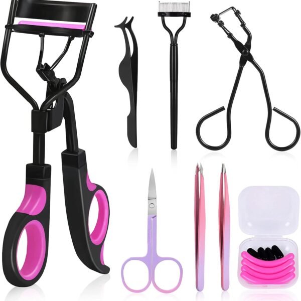 Eyelash Curler, Lashes Curler Eyebrow Kit with Silicone Pads, Eyelash Seperator, Extension Tweezers, Eyelash Comb Eyes Curlering Makeup Tools for Women
